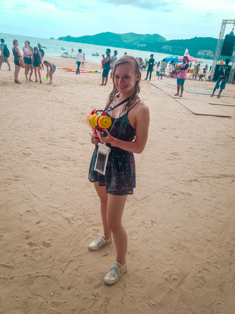 Celebrating Songkran at the beach in Phuket Thailand