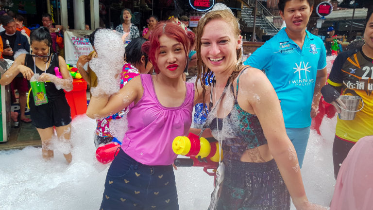Foam party during Songkran at Bangla Road in Phuket Thailand