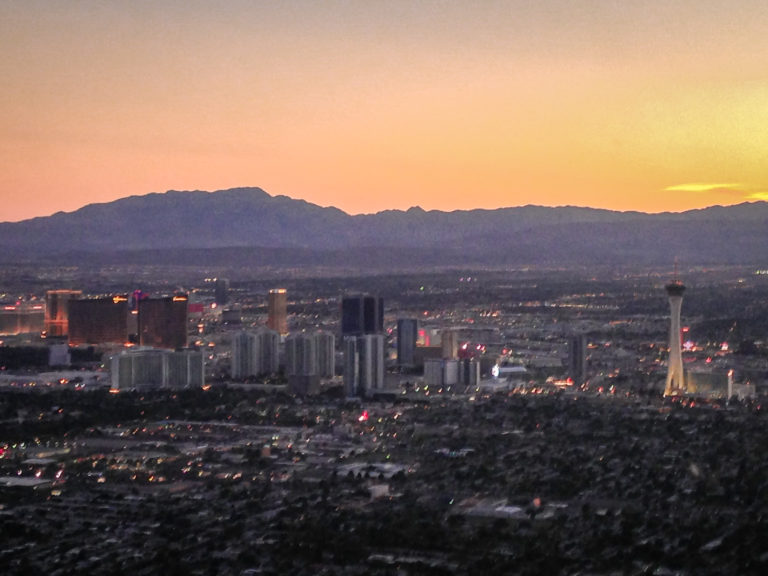 Las Vegas strip at sunset as seen from the helicopter - Nevada, USA