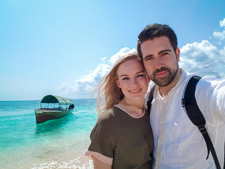 Selfie at the beach with clear blue water at Prison Island - Zanzibar - Africa