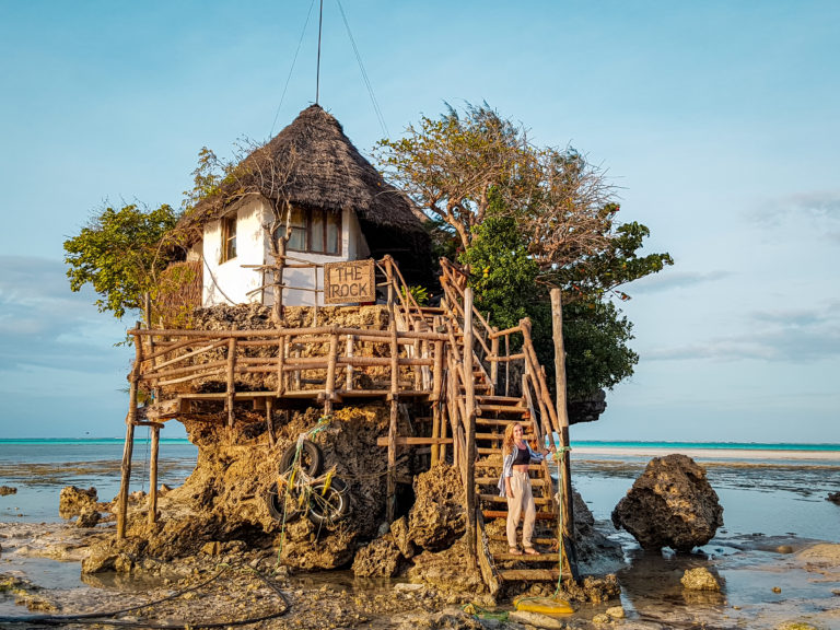 The Rock restaurant in Zanzibar (Africa) during low tide
