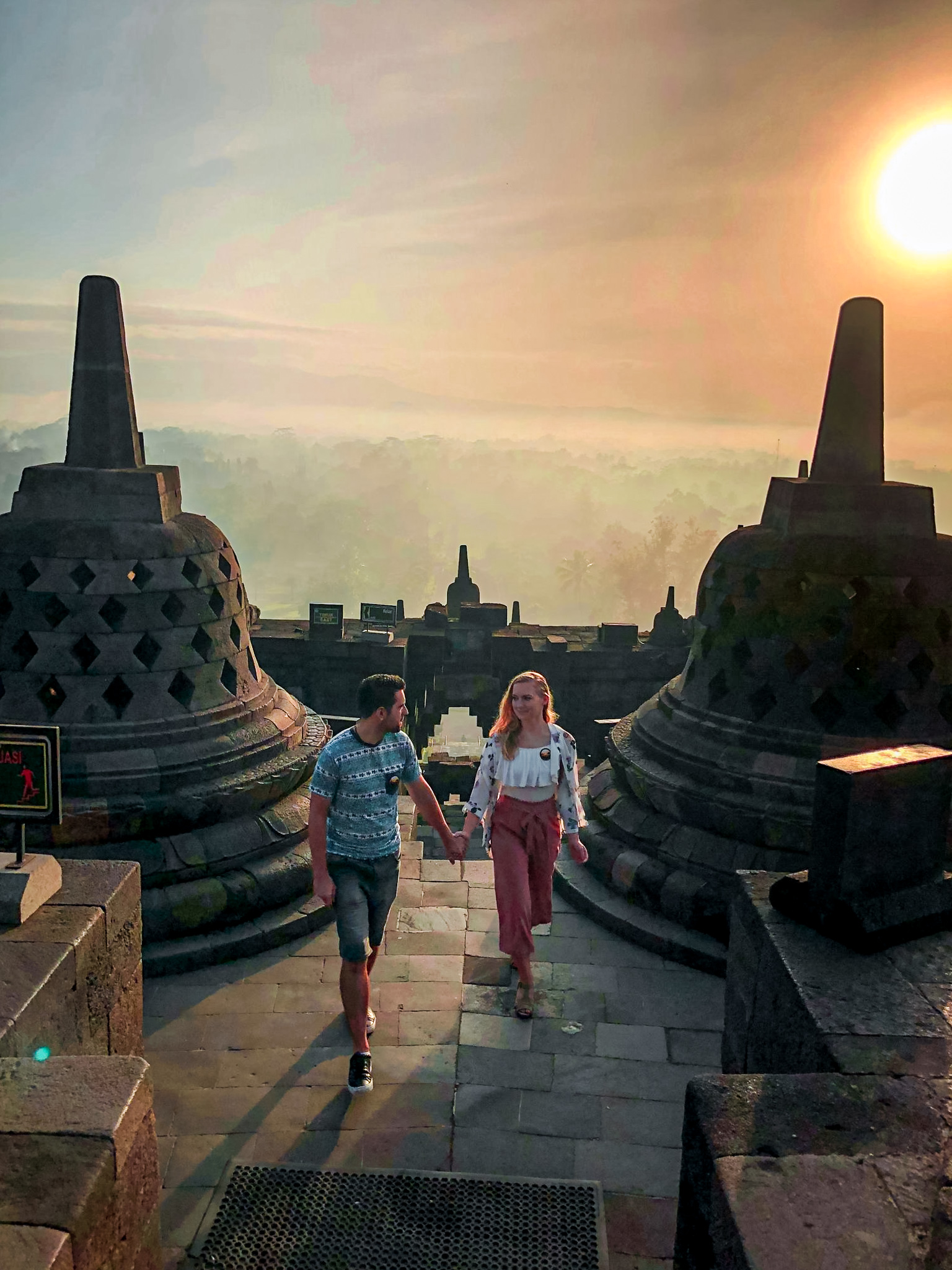 Sunrise at the Borobudur temple in Yogyakarta