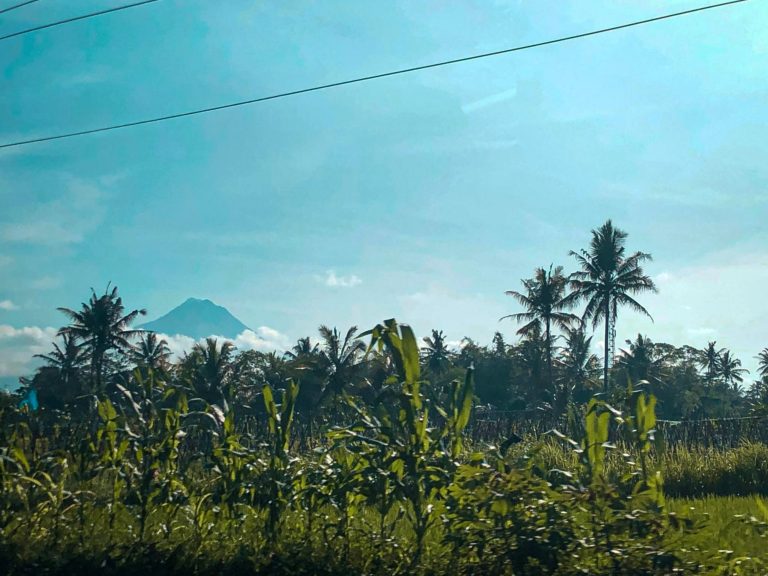 Watching Mount Merapi from the car window
