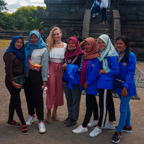 Locals wanting a picture at the main temple in Prambanan Yogyakarta