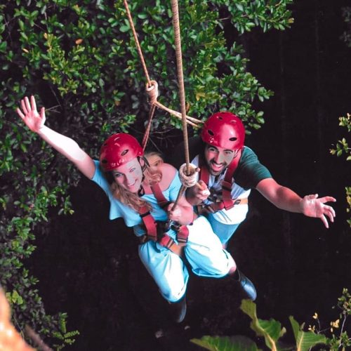 Descending 60 meters on a single rope in the Jomblang Cave