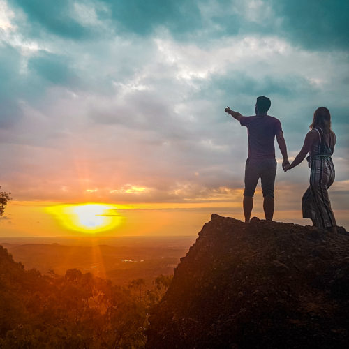 Watching the sunset from the Rock in Pinus Pengger forest in Yogyakarta