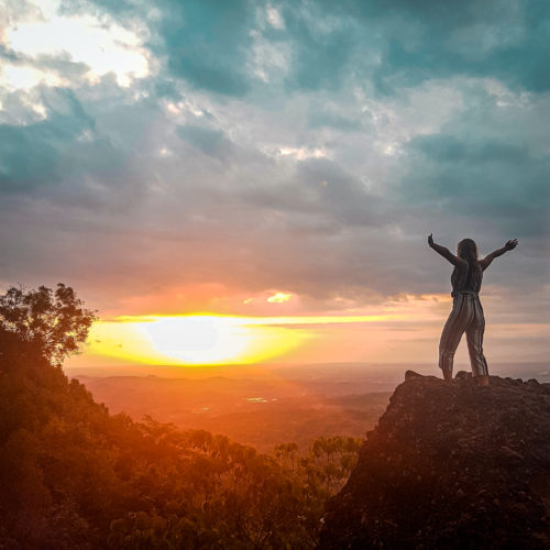 Watching the sunset from the Rock at Pinus Pengger forest in Yogyakarta