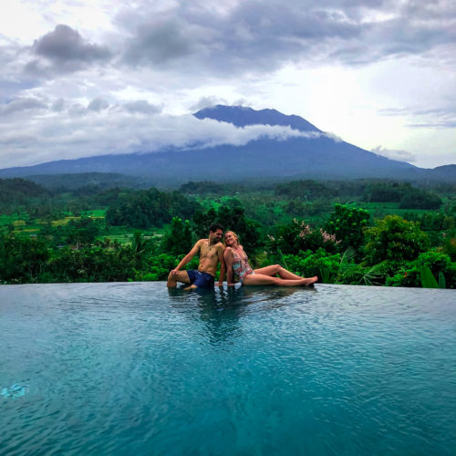 Volcano views from the private infinity pool at Villa Sidemen Bali