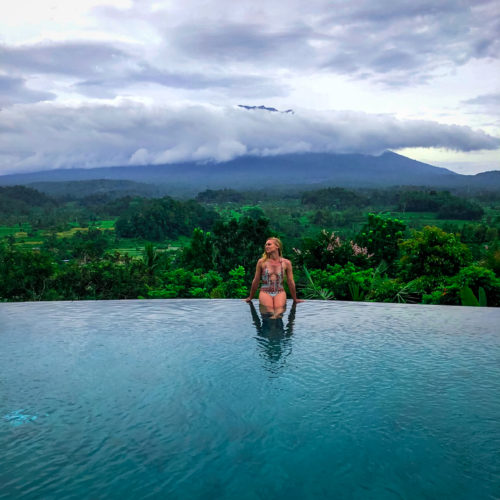Private infinity pool with volcano views at Villa Sidemen Bali