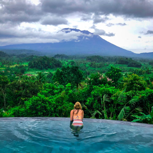 Volcano views from the private infinity pool at Villa Sidemen Bali