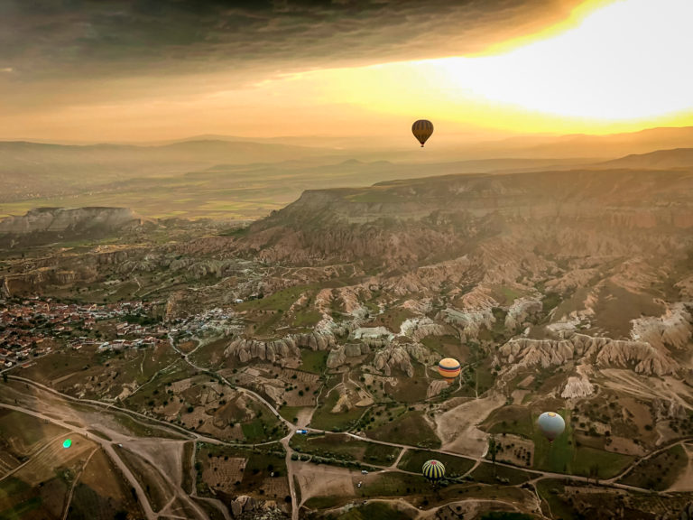 Watching the sunrise in Cappadocia from a hot air balloon