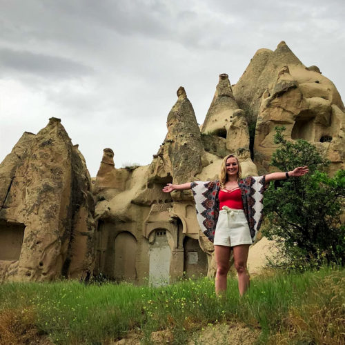 Rock formations at Rose Valley in Cappadocia