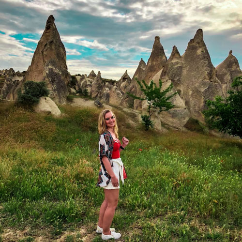 Rock formations at Rose Valley in Cappadocia