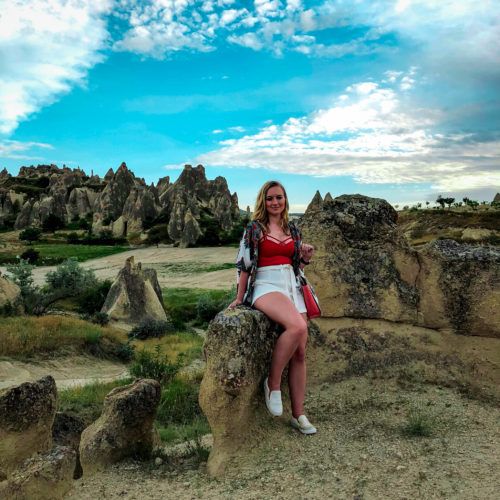 Rock formations at Rose Valley in Cappadocia