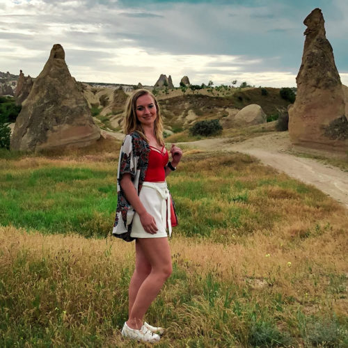 Rock formations at Rose Valley in Cappadocia