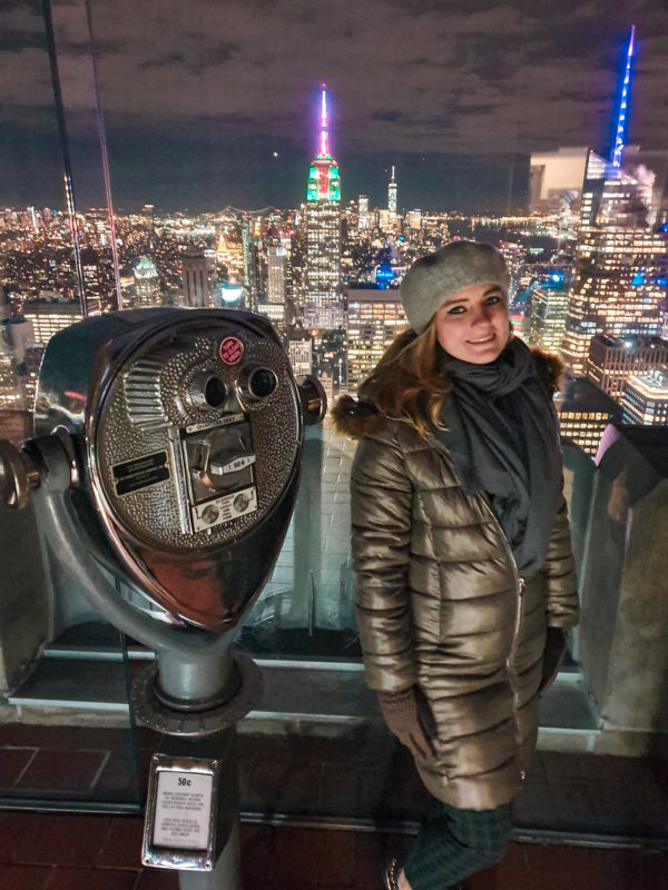 City views from Top of the Rock observatory's lower deck at night