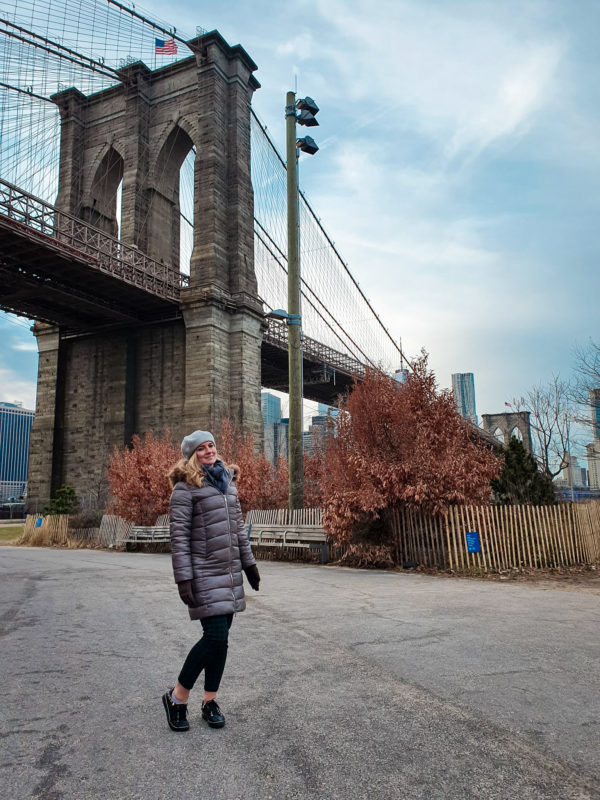 Brooklyn Bridge captioned from Brooklyn side