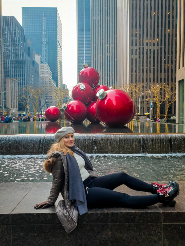 Giant ornaments close to the Rockefeller Center in New York City