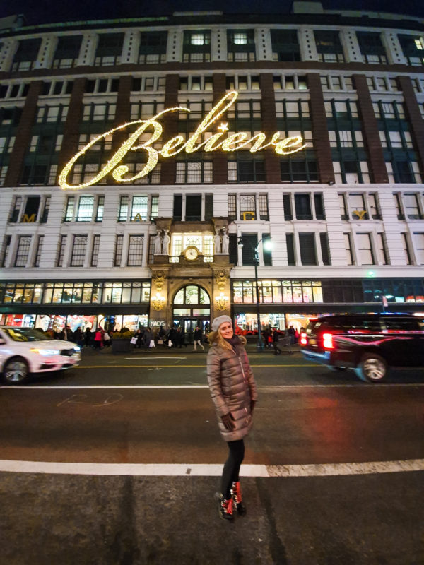 Believe Christmas sign outside Macy's store in New York City
