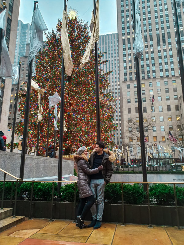 Giant Christmas tree and ice rink at the Rockefeller Center in New York City