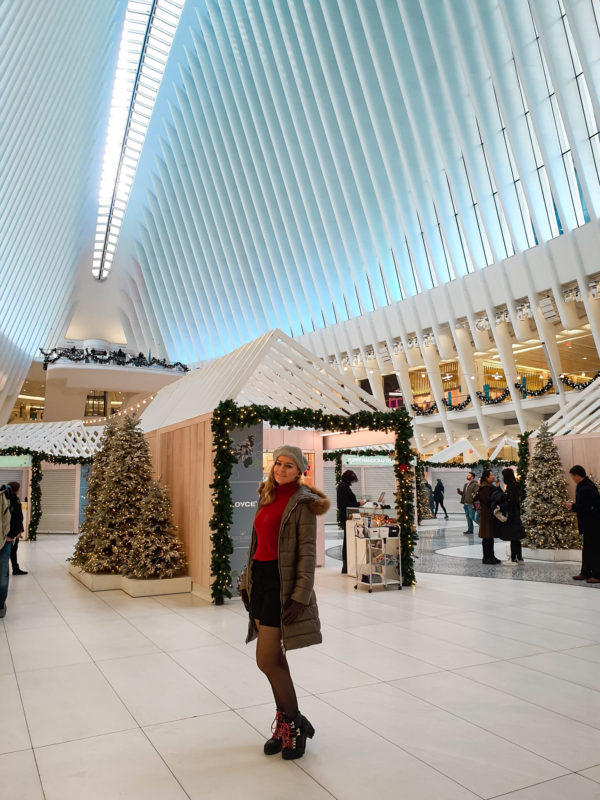 Christmas decorations in the Oculus shopping center in New York City