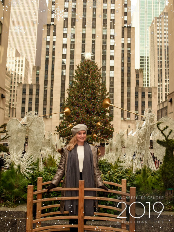 Giant Christmas tree with Christmas angels at the Rockefeller Center in New York City