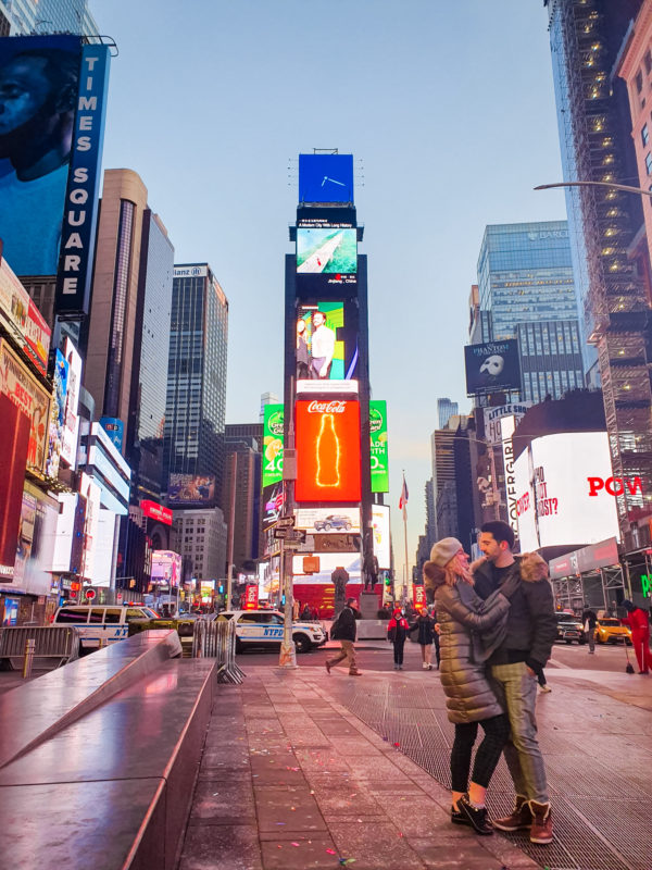 Times Square in New York City just before sunrise