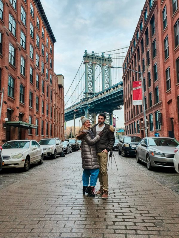 Dumbo with the Manhattan Bridge in the background at Brooklyn New York City