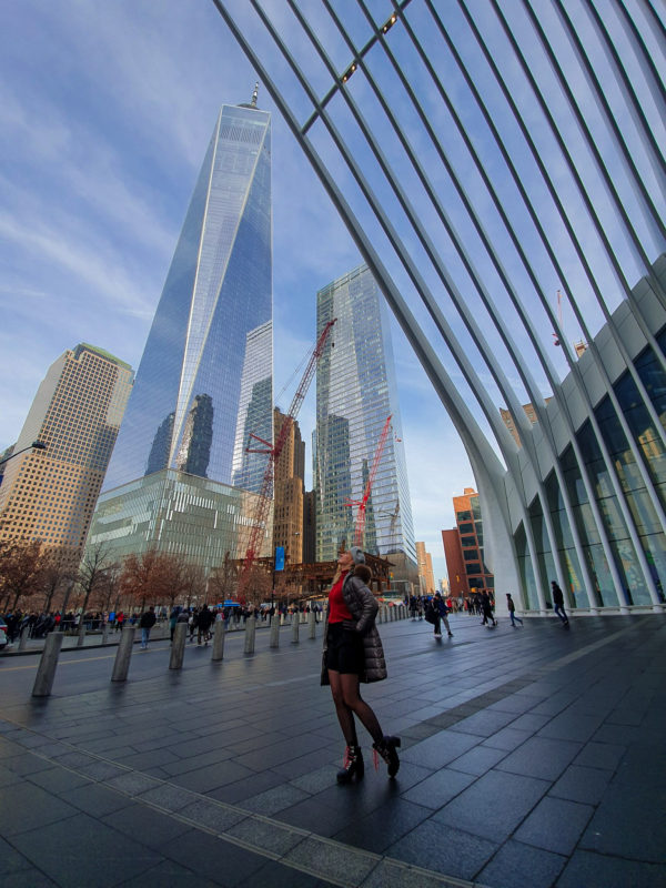 The One World Trade Center as seen from the street just outside the Oculus in New York City
