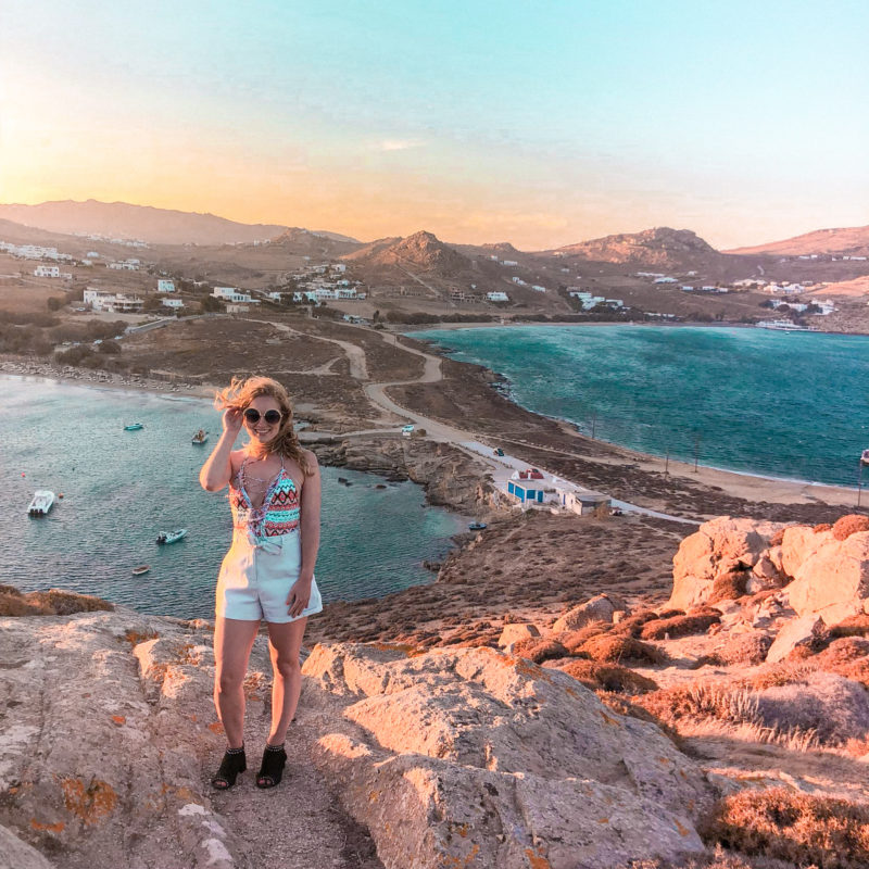 Watching the sunset from Divounia Beach viewpoint in Mykonos - Greece