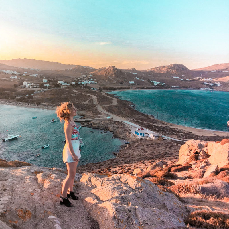 Watching the sunset from Divounia Beach viewpoint in Mykonos - Greece
