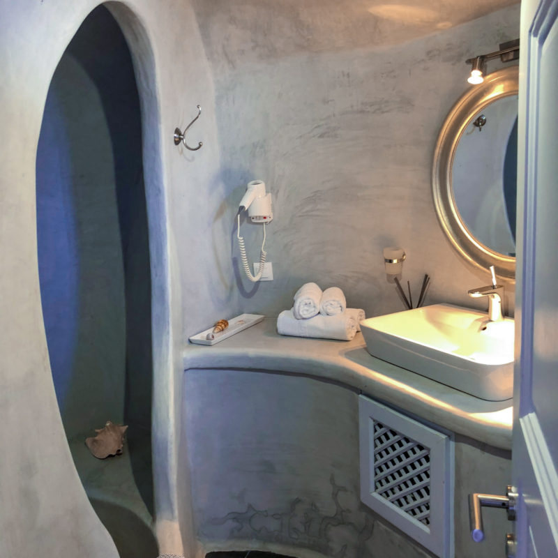 Bathroom of our Honeymoon Suite (Prime Suites) in Oia, Santorini, Greece