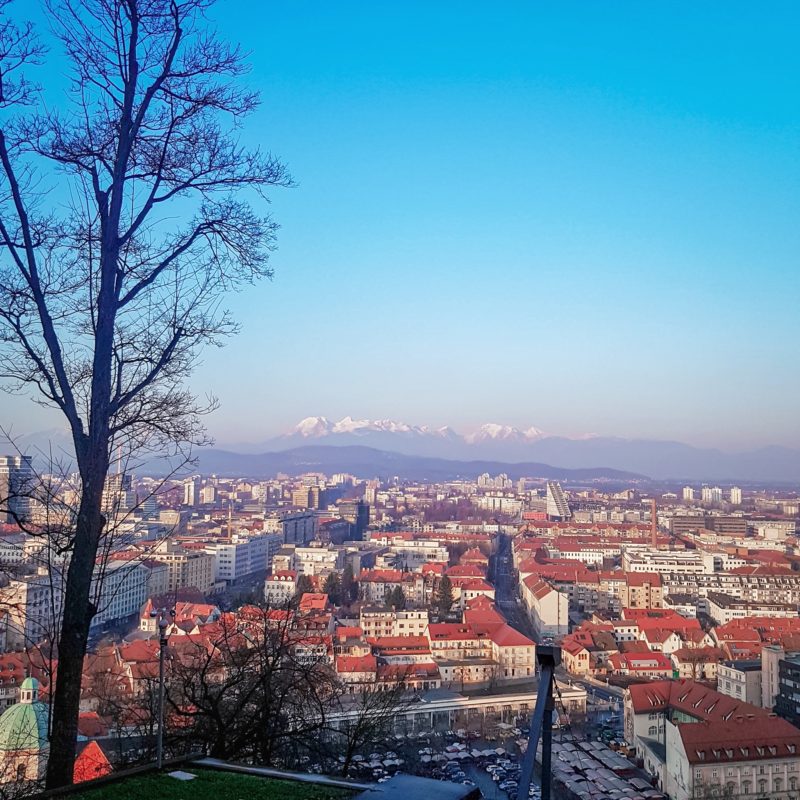 Views of Ljubljana Old Town from the castle hill (down the Studentovska Pot route)