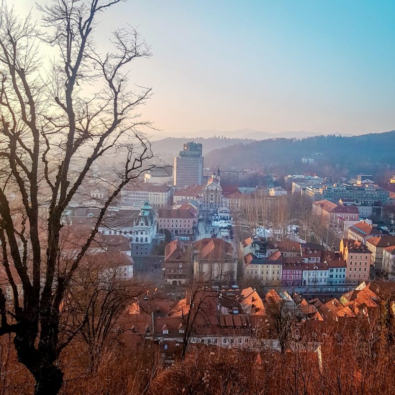 Views of Ljubljana Old Town from the castle hill (down the Studentovska Pot route)