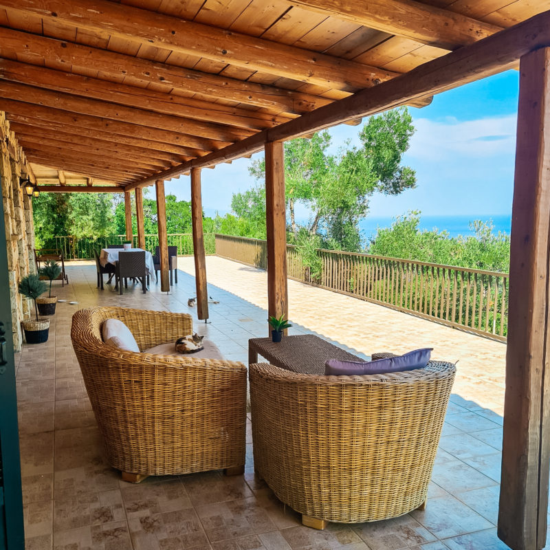 Private terrace of ground floor apartment at Armyra Villas in Zakynthos, Greece