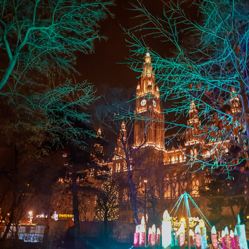 Christmas lights at Rathausplatz in Vienna, Austria