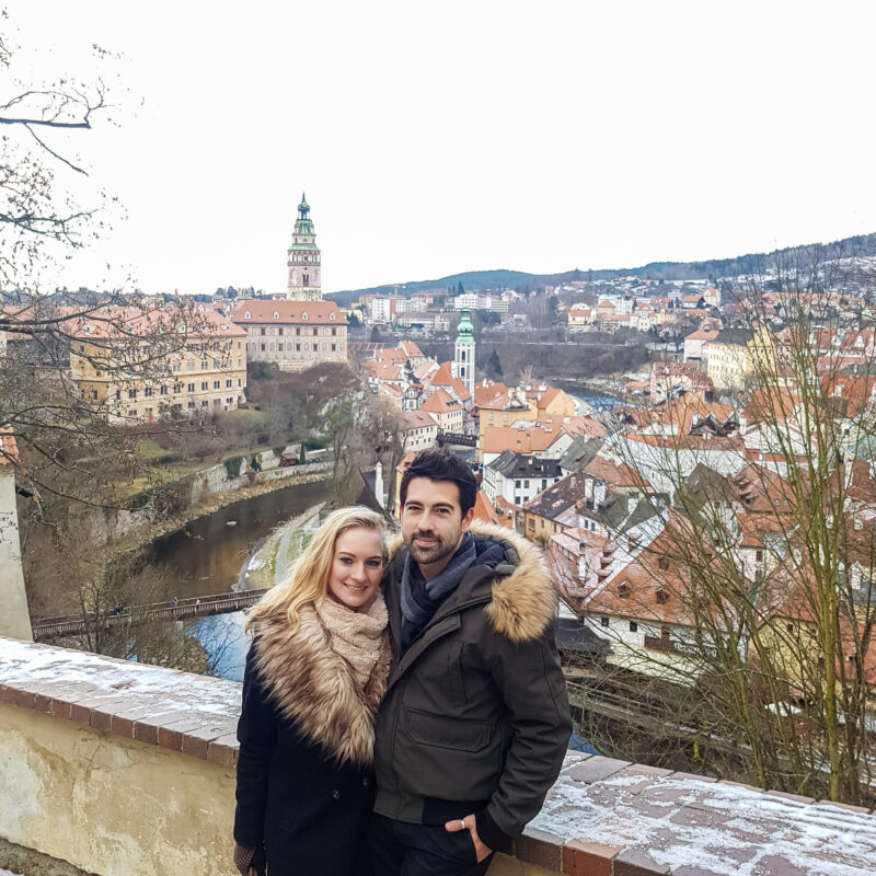Couple enjoying a day trip to Cesky Krumlov from Prague