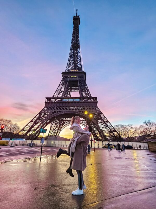 Romantic Photo Spots in Paris for Couples - Travel Couples Posing in front of the Eiffel Tower