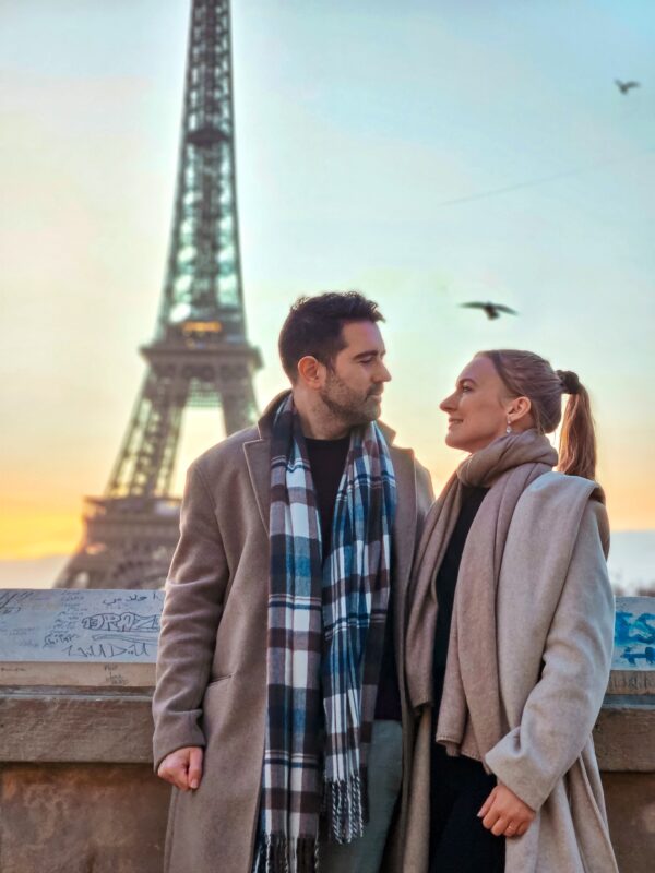 Romantic Photo Spots in Paris for Couples - Travel Couples Posing in front of the Eiffel Tower