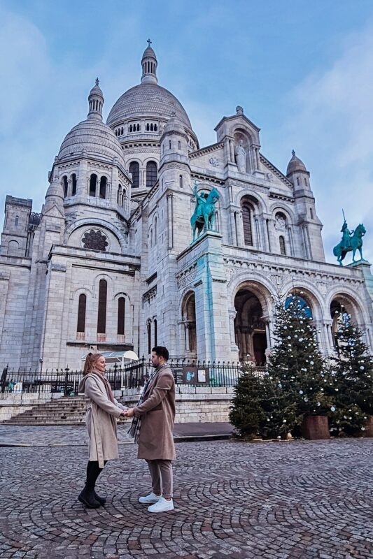 Romantic Photo Spots in Paris for Couples - Travel Couple Posing in front of the Sacre Coeur