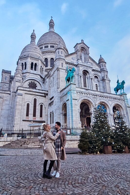 Romantic Photo Spots in Paris for Couples - Travel Couple Posing in front of the Sacre Coeur