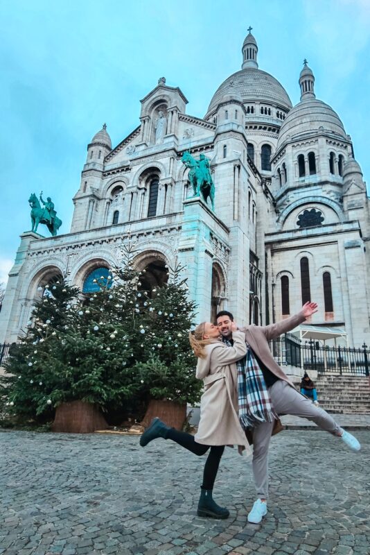 Romantic Photo Spots in Paris for Couples - Travel Couple Posing in front of the Sacre Coeur