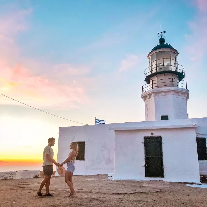Things to do for couples in Mykonos, Greece - Sunset at Armenistis Lighthouse