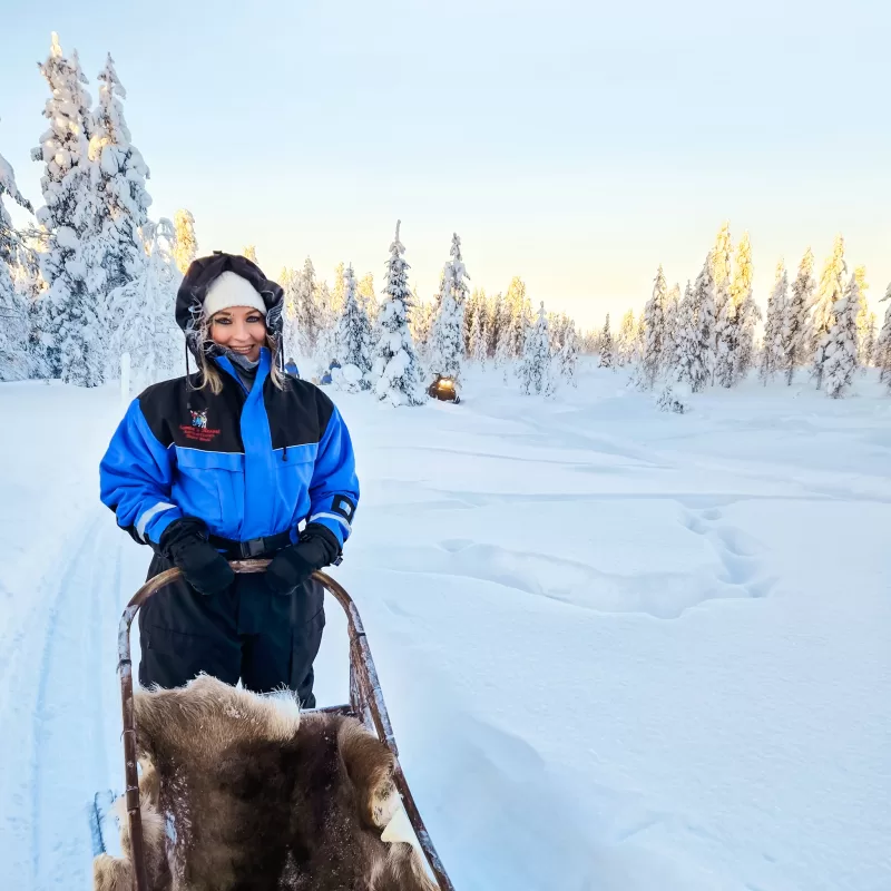 What to expect from Husky Sledding in Finnish Lapland as a couple - Yvette as a Musher
