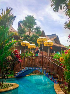 Bridge over pool at Bali Bohemia near Monkey Forest Ubud Bali