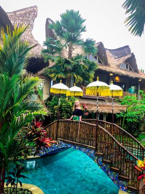 Bridge over the pool at Bali Bohemia near Monkey Forest Ubud Bali