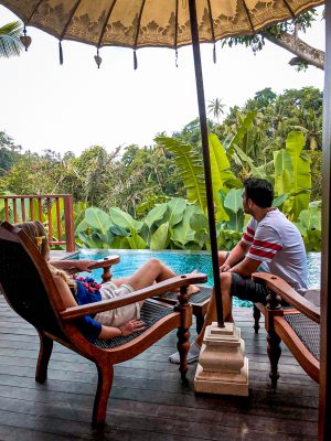 Chilling at our private infinity pool with jungle views at Natya Resort Ubud