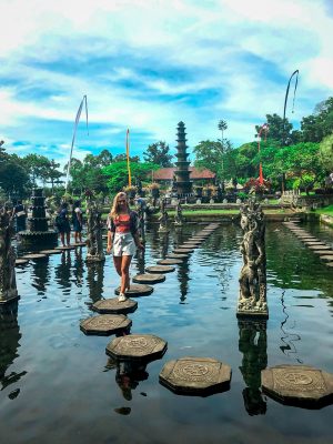 Steps over the pond in Tirta Gangga temple in Bali