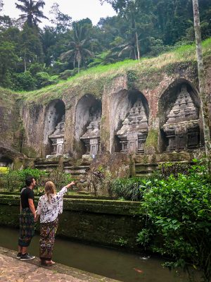 Shrines carved in rocks at Gunung Kawi temple in Ubud Bali